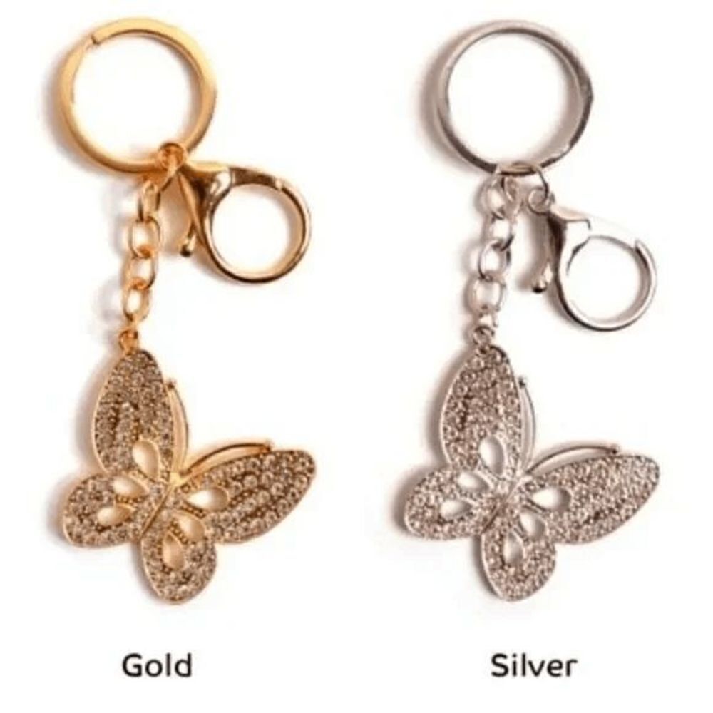 Silver Butterfly Rhinestone Keychain or Bag Purse Charm